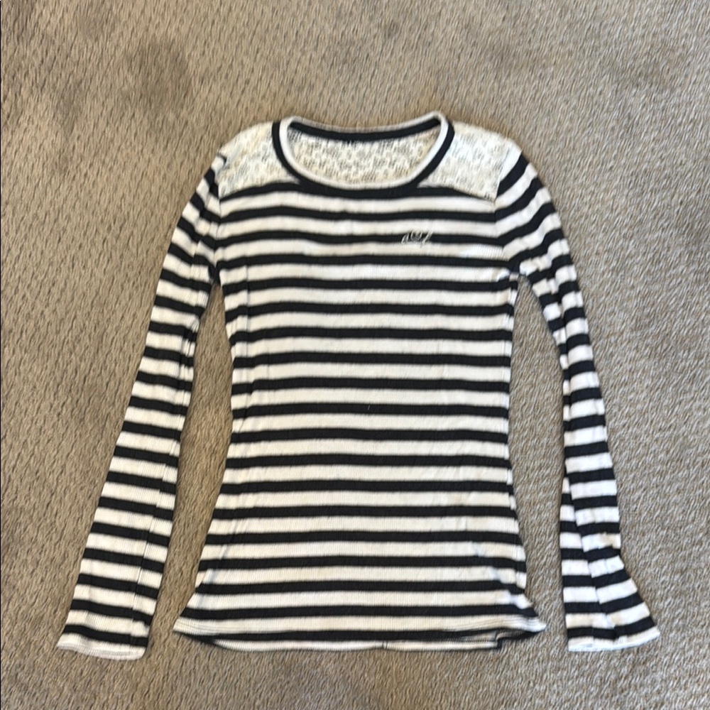 Girls, Ribbed Navy and White Striped Long Sleeve Top